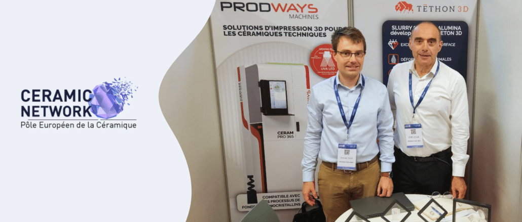 Technical ceramic samples showcased by Prodways at Ceramic Network 2025 booth